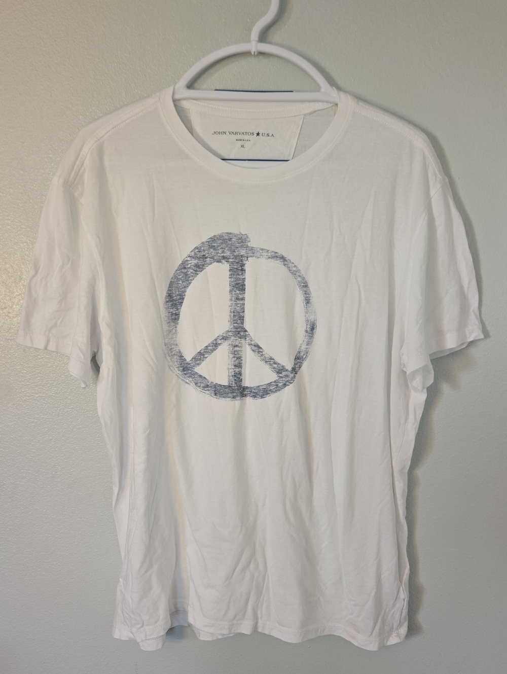John Varvatos | White Peace Sign Graphic Short Sleeve Tee Size XL